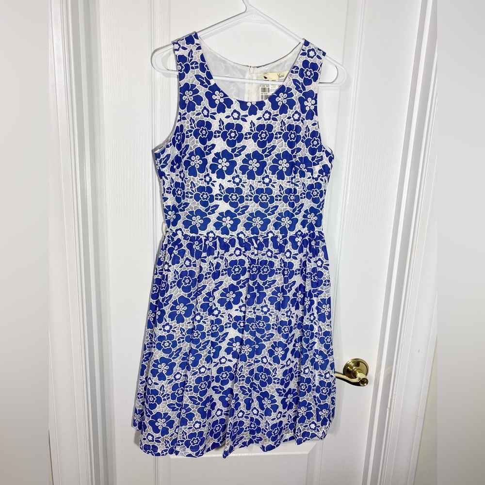 NEW ModCloth Yumi Textured Floral Sleeveless Mini Dress Blue White Size 6/8